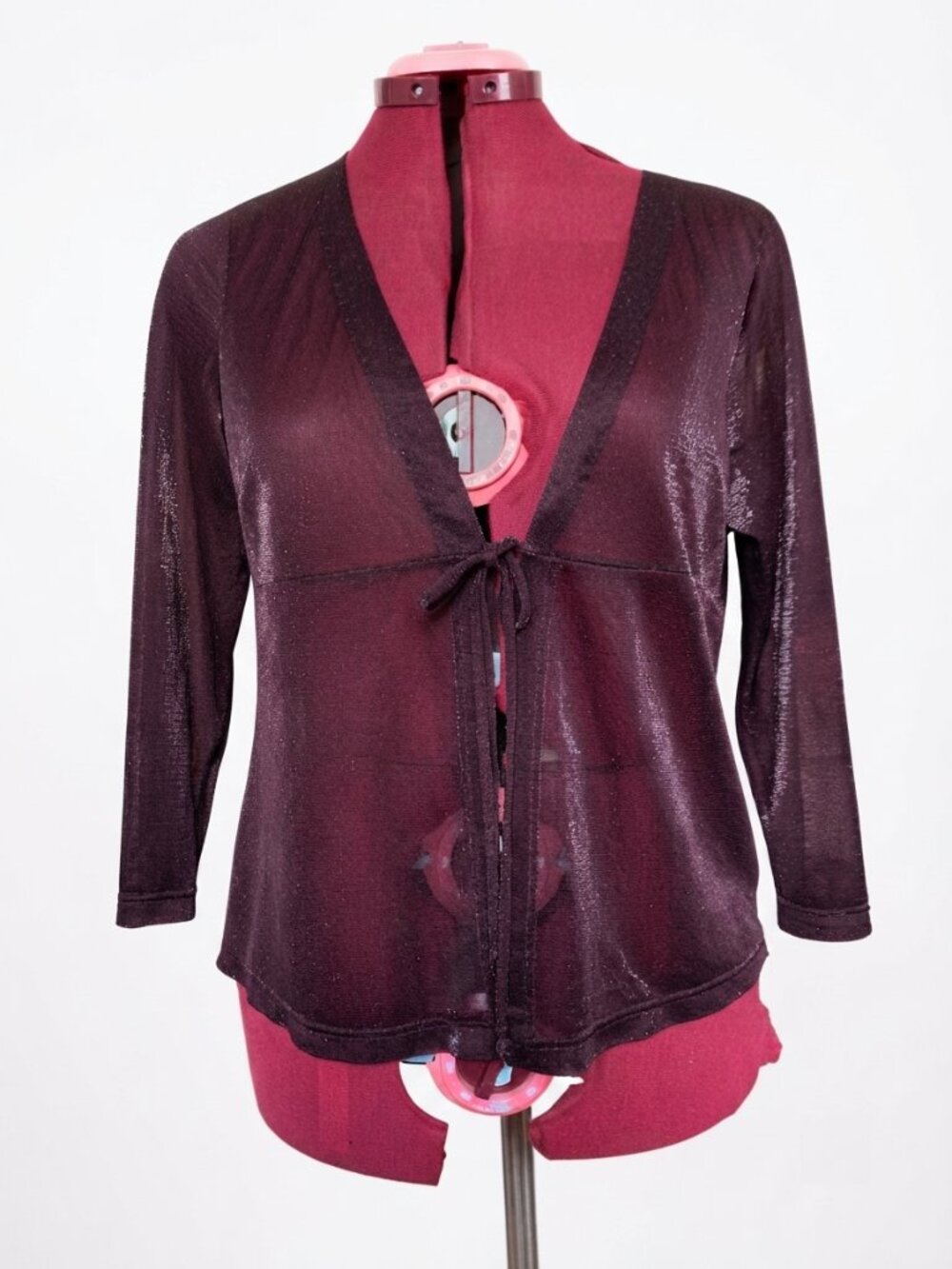Vintage Y2K Shimmery Plum Sheer Tie-Front Cardigan Shrug